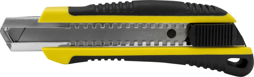 Kniv med Non-Slip gummihåndtak, 18 mm blad, automatisk låsing og magasin med 2 ekstra blader