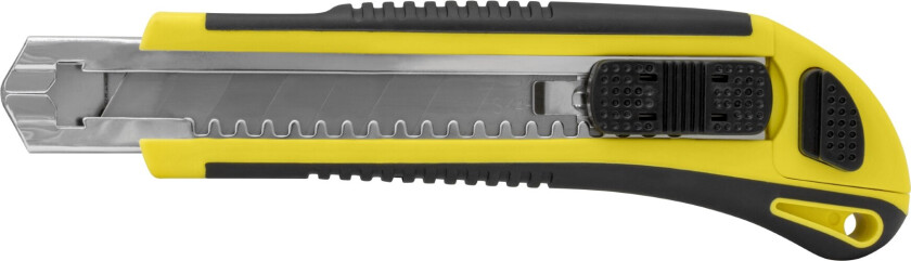 Kniv med Non-Slip GummiGrep, 18 mm Blad, Automatisk Lås og Magasin med 2 Ekstra Knivblader