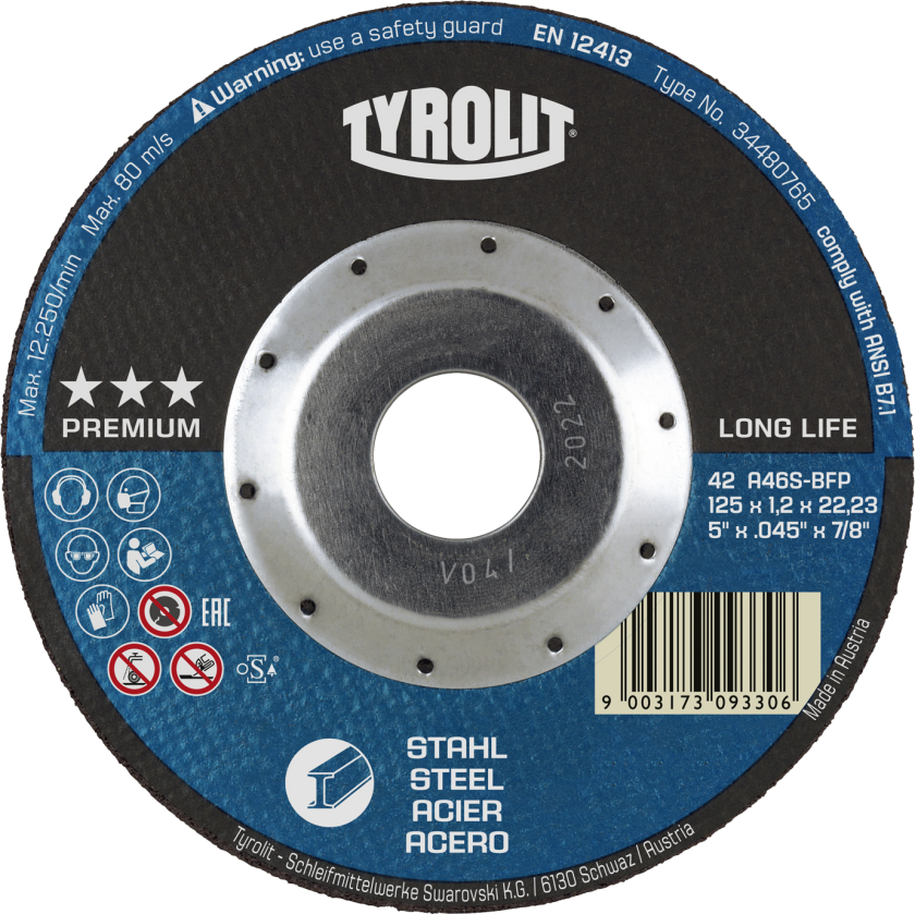 Skæreskive Prem. Longlife DCP 42 ø125Ã1,2 A46S-BFP
