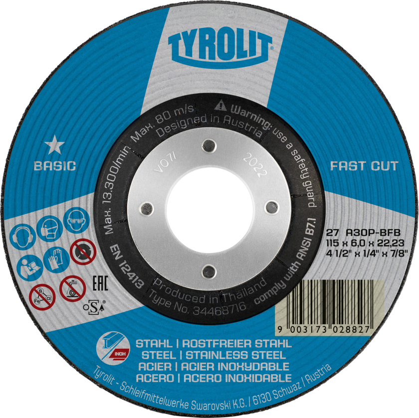 Basic Fastcut Skrubskive 125x6x22,23 A30p-Bfb Stål/rustfrit - (10 Stk.)