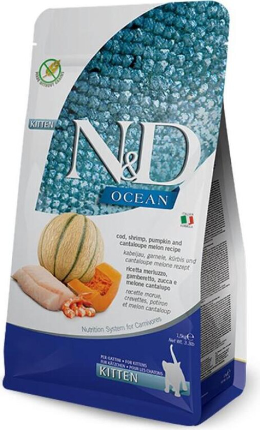 N&D Ocean Cod, Shrimp & Melon Kitten Tørrfôr til kattunge 1,5 kg