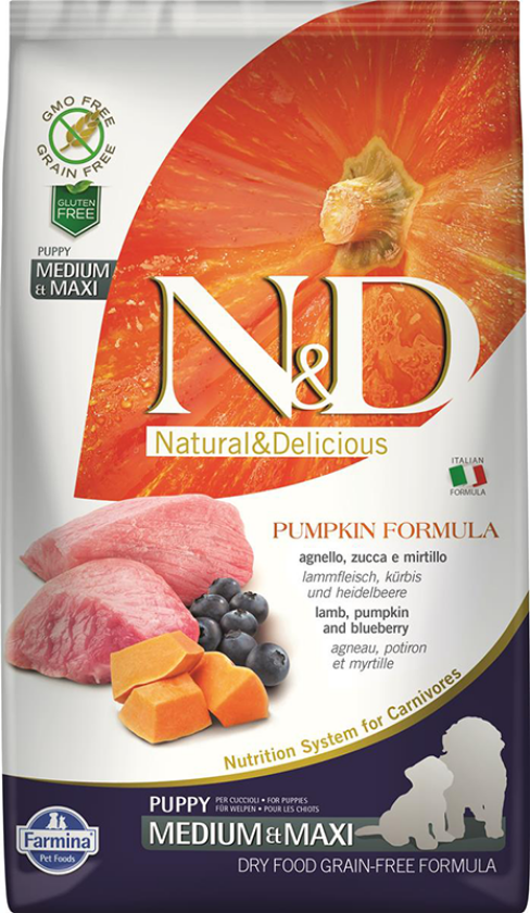 N&D Pumpkin Lamb & Blueberry Pupply Medium/Maxi Tørrfôr til valp 2,5 kg