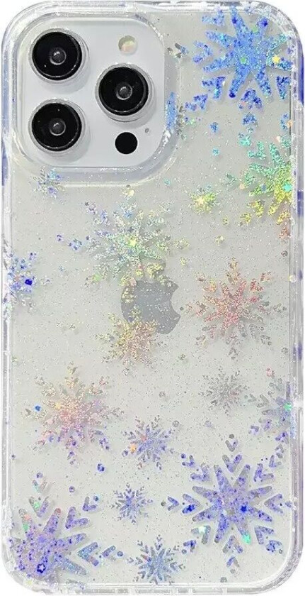 iPhone 14 Pro Hybrid Glitter Plast Deksel - Snøfnugg