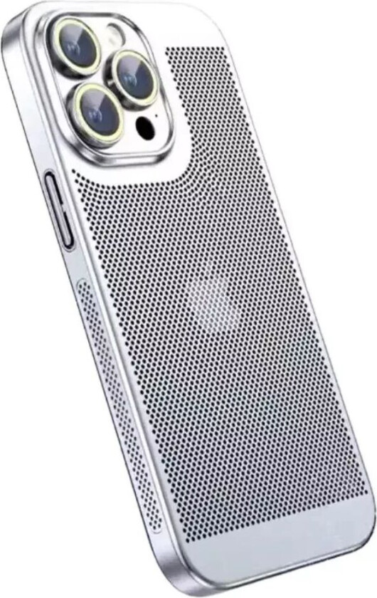 iPhone 15 Hardt Perforert Plastdeksel med Kameralinsebeskyttelse - Sølv