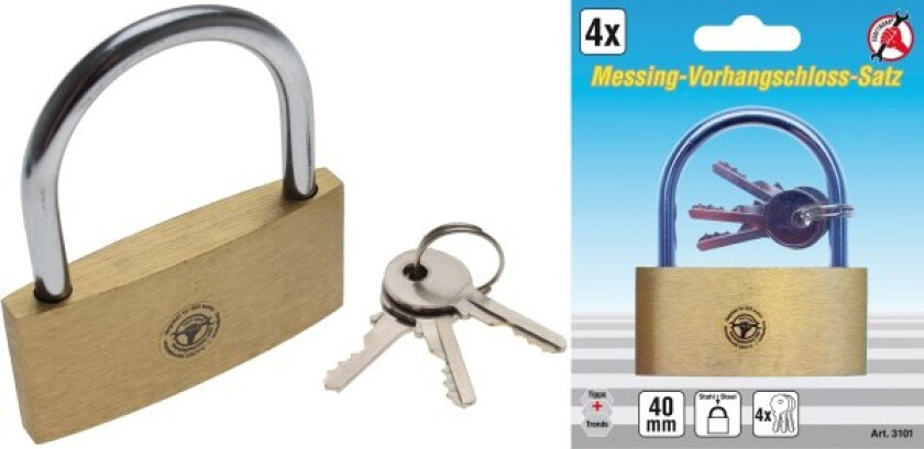 BGS Messing hengelås 60mm med 3 nøkler