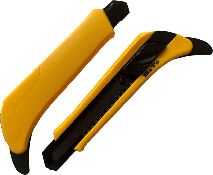 BATO Kniv brekk-av 18 mm. Med skyvelås/teppekrok og med de nye sorte ultra skarpe bladene 18mm