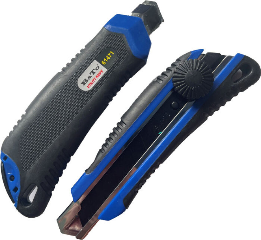 BATO Kniv brekk-av 18 mm. Med skruelås Soft Grip. Sort blad og magasin