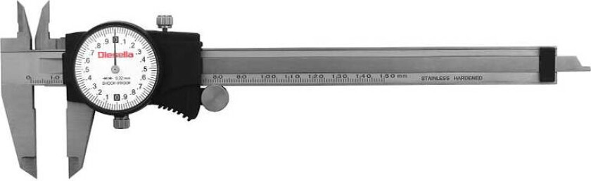 Skyvelær med ur 0-150 mm x 0,02 mm og 40 mm kjeft