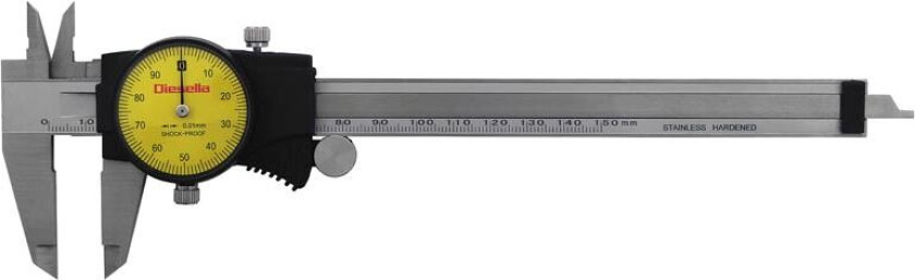 Skyvelær med klokke 0-150 mm x 0,01 mm og 40 mm kjever