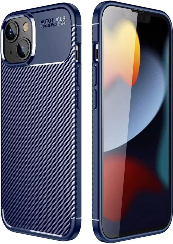 iPhone 14 Karbonfiber Fleksibel Plast Deksel - Blå
