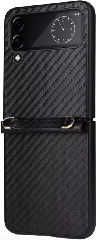 Samsung Galaxy Z Flip4 (5G) Skinndekket Plastdeksel m. Karbon Look & Ledning - Svart