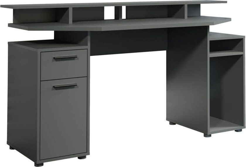 Commander skrivebord 1 dør, 1 skuff, 2 hyller, grå matt.