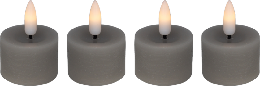 Cozzy telys i voks, 3D flamme, grå, (brukes med fjernkontroll), 4 stk.