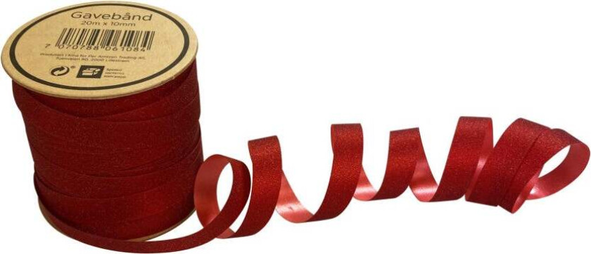 Gavebånd 20m x 10mm rød glitter
