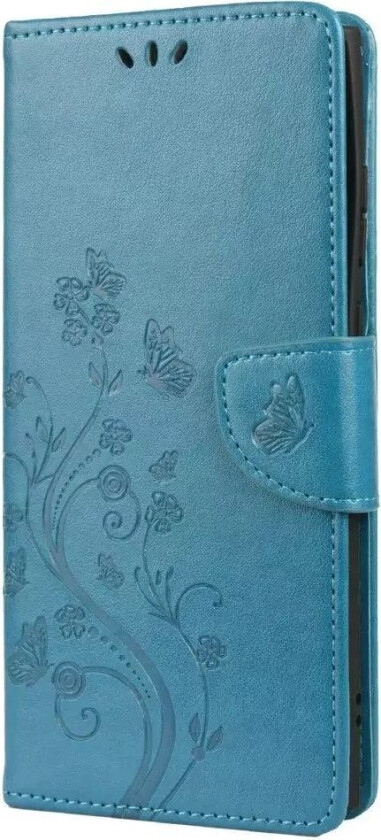 Samsung Galaxy S22 Ultra PU Skinn Flip Deksel med Lommebok Sommerfugler & Blomster - Blå