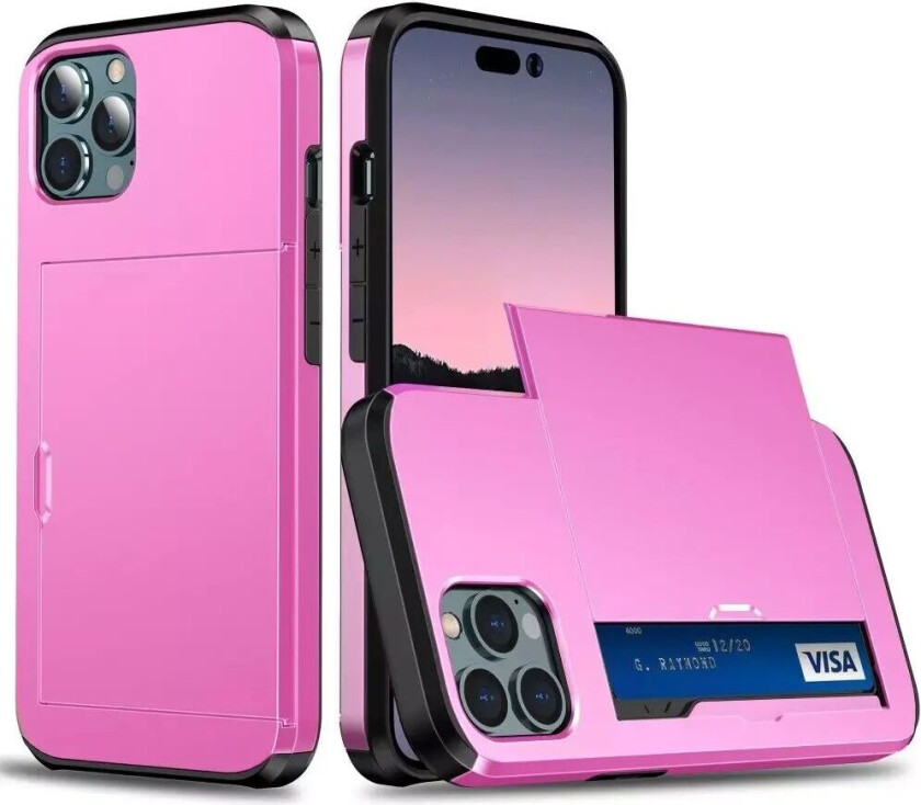 iPhone 15 Pro Drop Proof Deksel m. Lommebok - Rosa