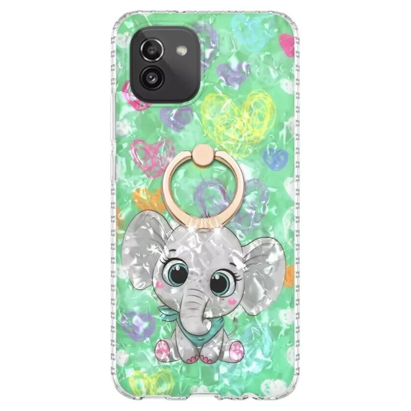 Samsung Galaxy A03 Fleksibelt Plastdeksel m. Ring- og Stativfunksjon - Søt Elefant