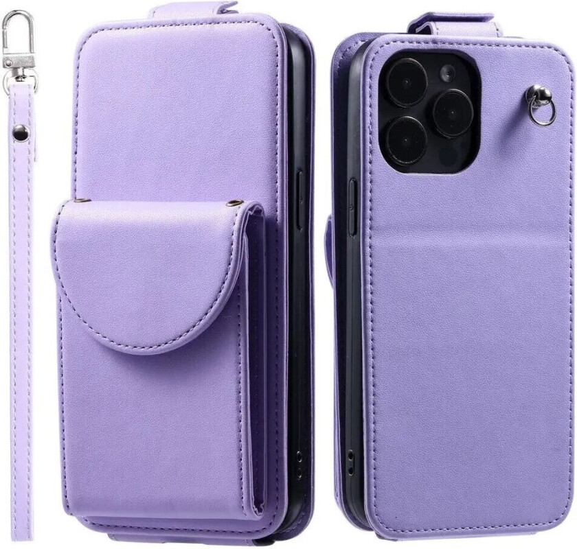 iPhone 15 Pro Max Vertikalt Kunst Skinn Flip Deksel med Lommebok / Ståfunksjon / Stropp - Lilla