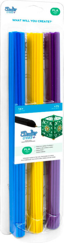 3Doodler PLA 3D filament - 25,4 cm (3 mm) 75pk - gul/blå/lilla