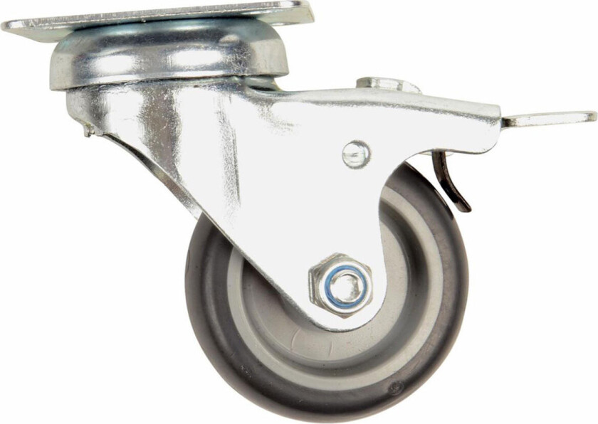 Svingbart møbelhjul m/brems (50mm) Sort gummi