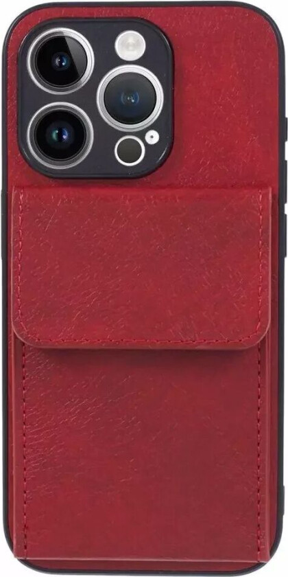 iPhone 15 Pro Skinnkledd Fleksibelt Plastdeksel med Kortholder - Rød