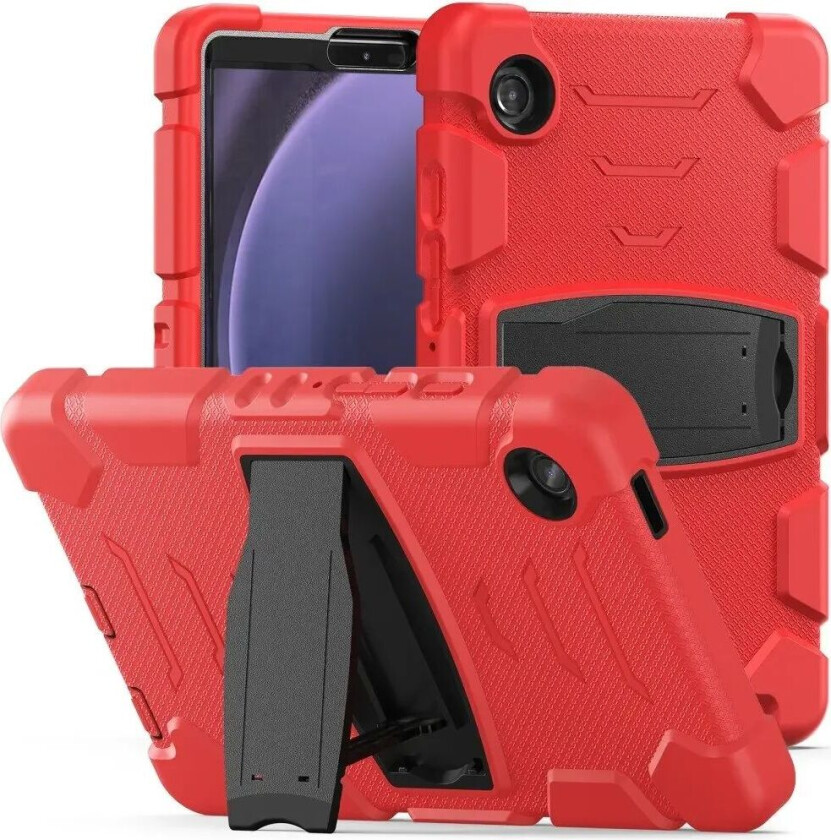 Samsung Galaxy Tab A9 Håndverker Deksel m. Stativ - Rød / Svart