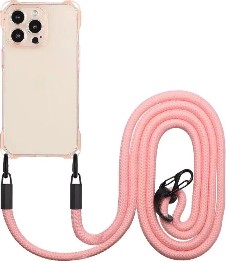 iPhone 15 Pro Fleksibelt Plastdeksel med Skulderstropp - Rosa / Gjennomsiktig