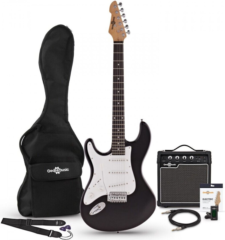 Gear4Music LA Venstrehendt Gitar + Forsterkerpakke Black