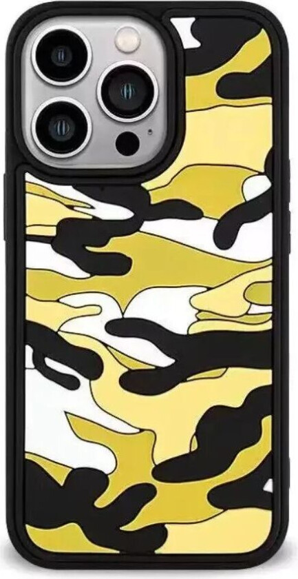 iPhone 13 Pro Fleksibelt Silikon Bakdeksel - Kamuflasje - Gul