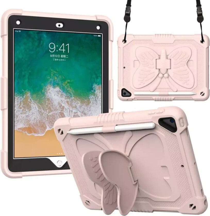 iPad (2018) / iPad (2017) / iPad Air 2 Butterfly Kickstand Barnedeksel - Pink