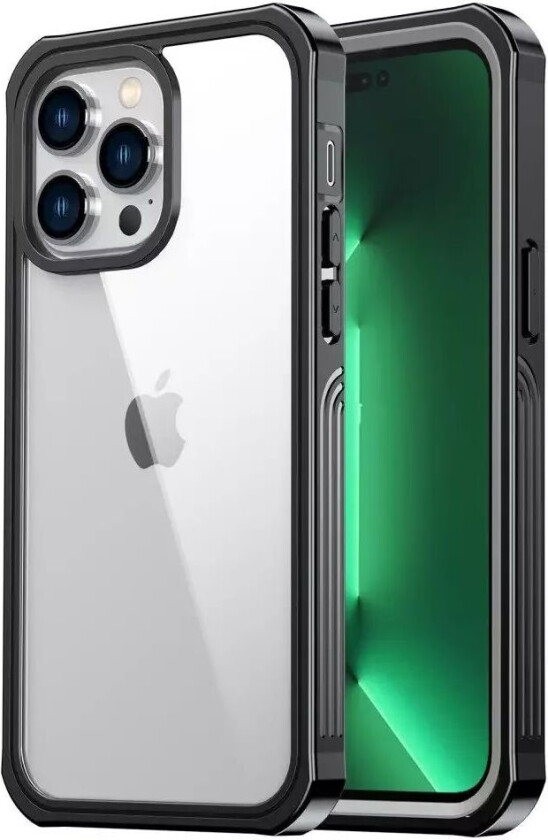 iPhone 14 Pro Hybrid Håndverker Deksel med Skjermbeskyttelse i Glass - Gjennomsiktig / Svart