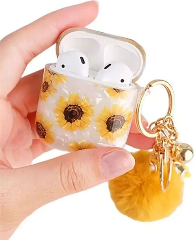 Apple AirPods (1 & 2. gen.) Plastdeksel m. Anheng - Solsikke