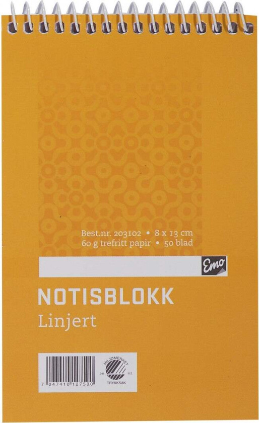 Notisblokk Emo spiral 8x13cm 50bl linjer