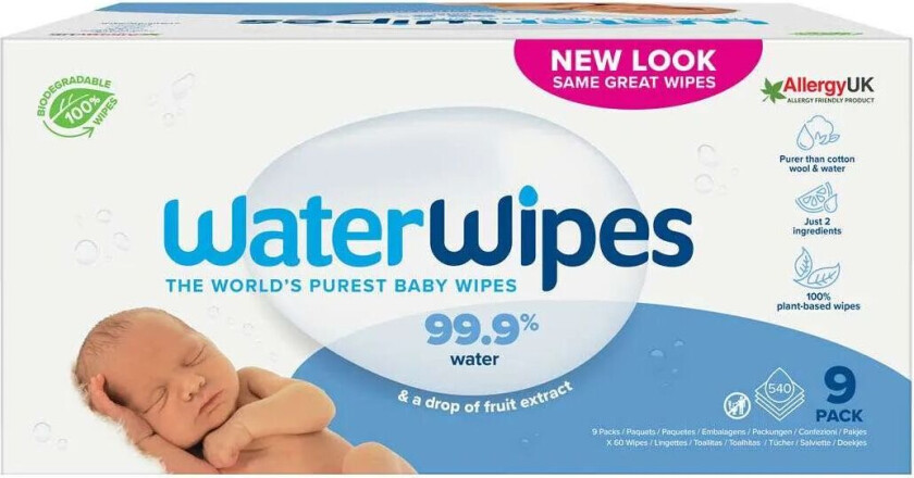 Waterwipes Våtservietter Baby Plast- Og Duftfri - 9x60stk
