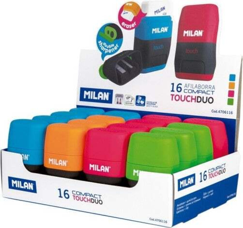 Blyantspisser m/viskelær Compact Touch Ass Farge