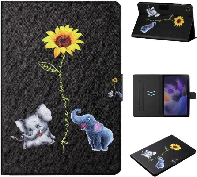 Samsung Galaxy Tab A9 Kunstskinn Deksel m. Stativfunksjoner & Kortholder - Elefanter