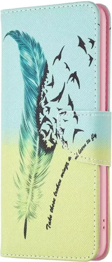 iPhone 14 Pro Flip Deksel i Skinn med Lommebok og Trykk - Fjær