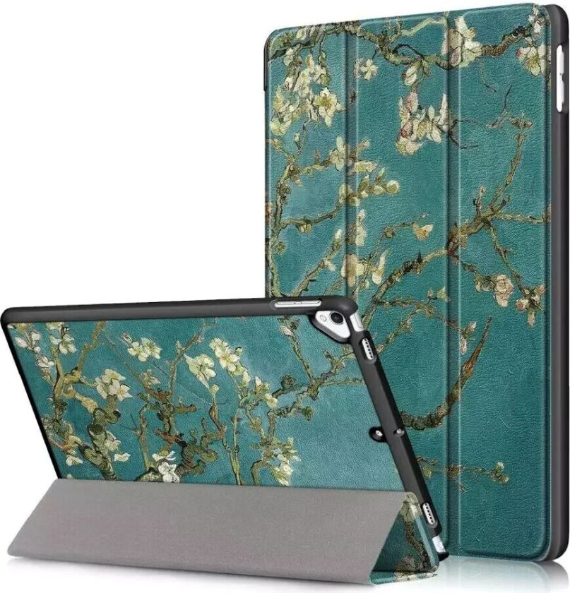 iPad 10.2" (2021 / 2020 / 2019) Skinn Deksel m. Tri-Fold - Hvite Blomster