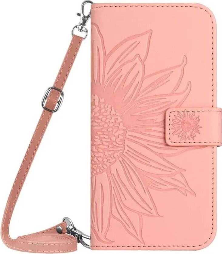 iPhone 15 Pro Kunstskinn Flip Deksel med Lommebok - Solsikke - Pink