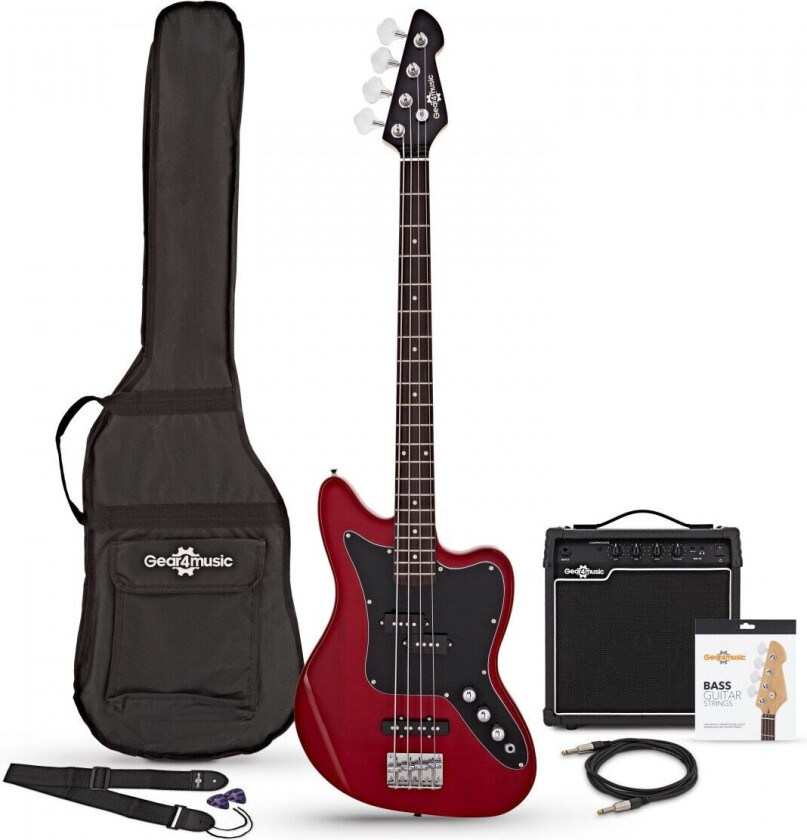 Gear4Music Seattle Bassgitar + 15W Forsterkerpakke Red Wine