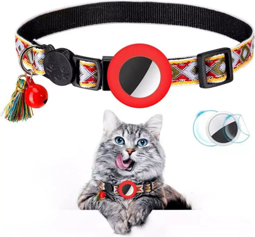 Kattehalsbånd med AirTag Silikondeksel & Børste - Rød