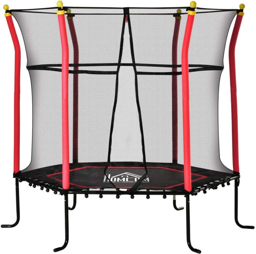 HOMCOM 160 cm trampoline for barn hagetrampolin med sikkerhetsnett kanttrekk fitness trampoline mini trampoline med nett for 3-10 år barn