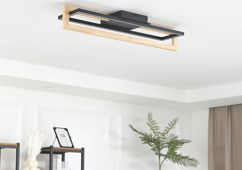 LED-taklampe Holamu, 80 cm, av tre