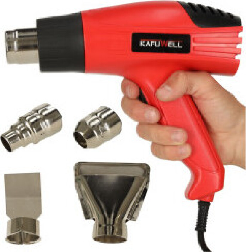 Elektrisk varmepistol med temperaturkontroll 0-600 grader C + 4 utskiftbare spisser 1600W