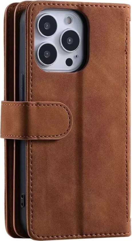 iPhone 14 Pro Max Skinndeksel m. Lommebok og Magnetlås - Brun