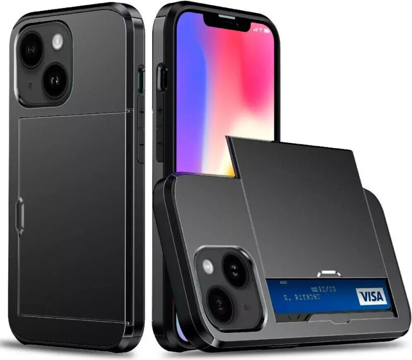 iPhone 13 Drop Proof Deksel m. Lommebok - Svart