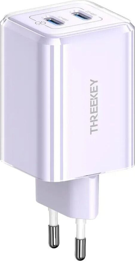 Threekey PD 35W USB-C GaN Fast Vegglader m. 2 x USB-C - Lilla