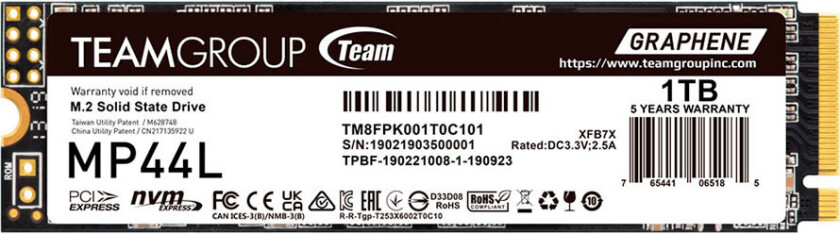 Team Group MP44L SSD-harddisk 1TB - M.2 PCIe 4.0 x4 (NVMe)