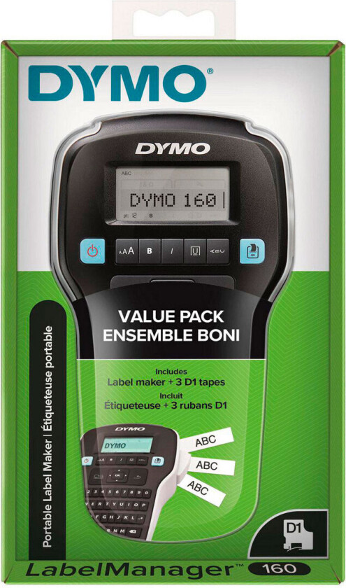 Dymo LabelManager 160 (6-12mm D1 tape) m/koffert/batteri