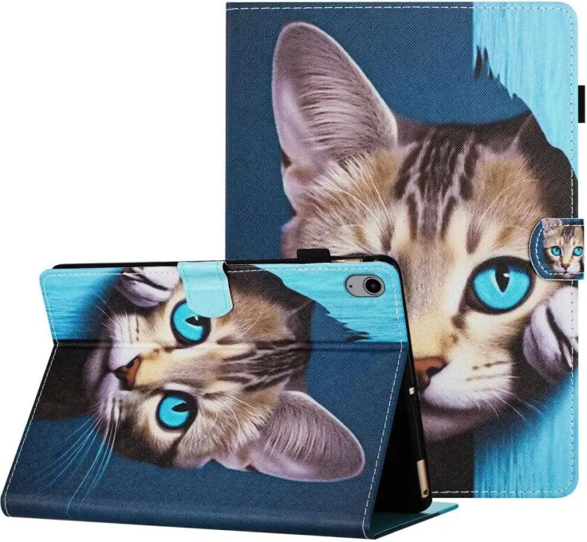 iPad 10.9" ( 2022) Kunstskinn Deksel m. Stativfunksjoner & Kortholder - Katt